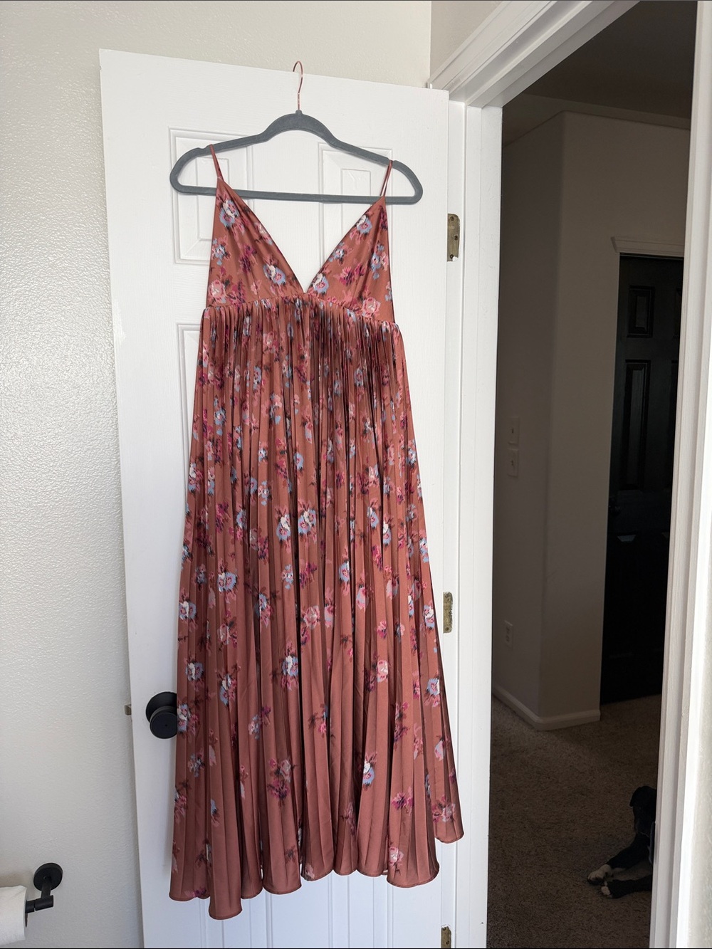 BHLDN Floral Rust Slip Maxi Dress with V-Neck
